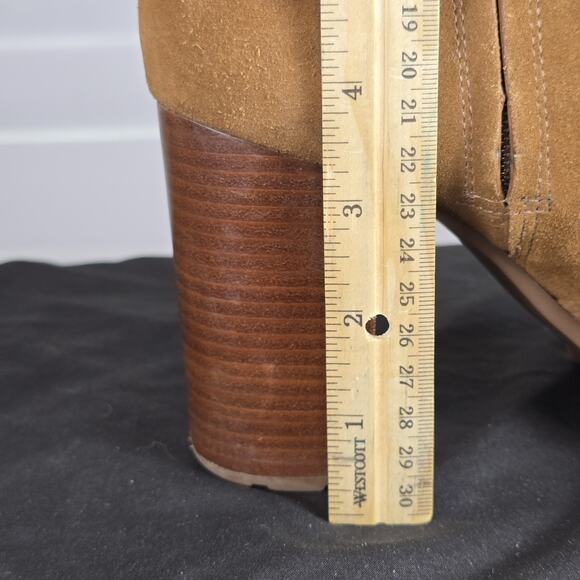 Preloved Tory Burch Sofia Logo Ring High Heel Ankle Suede Leather Booties Brown - Picture 12 of 12